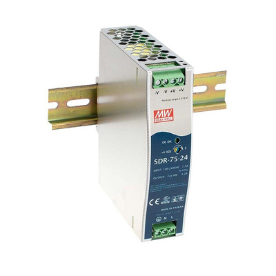 MEAN WELL SDR Switch Mode DIN Rail Power Supply, 88 → 264V ac ac Input, 48V dc dc Output, 1.6A Output, 75W