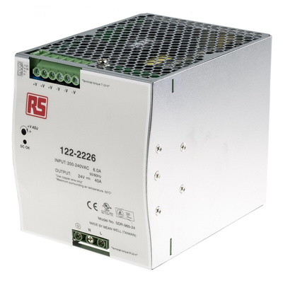 MEAN WELL SDR Switch Mode DIN Rail Power Supply, 180 → 264V ac ac Input, 24V dc dc Output, 40A Output, 960W