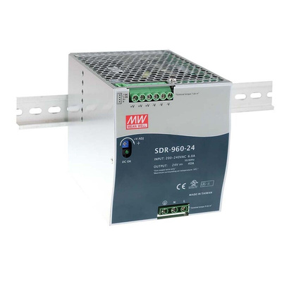 MEAN WELL SDR Switch Mode DIN Rail Power Supply, 180 → 264V ac ac Input, 24V dc dc Output, 40A Output, 960W