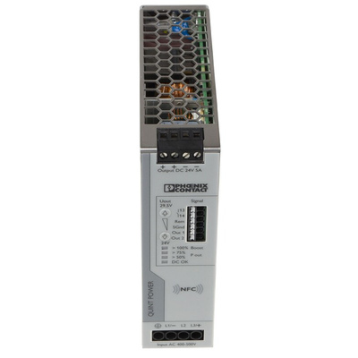 Phoenix Contact QUINT4-PS/3AC/24DC/5 Switch Mode DIN Rail Power Supply, 400V ac ac Input, 24V dc dc Output, 5A Output,