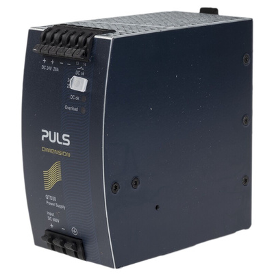 PULS Q DIN Rail Power Supply, 600V dc dc Input, 24V dc dc Output, 20A Output, 480W