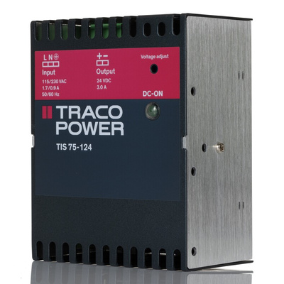 TRACOPOWER TIS Switch Mode DIN Rail Power Supply, 93 → 132 V ac, 187 → 264 V ac ac Input, 24V dc dc