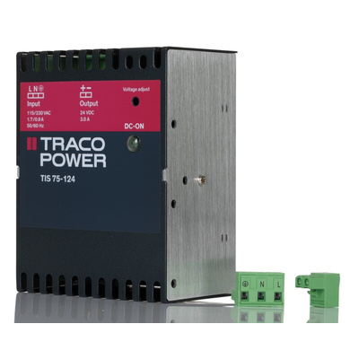 TRACOPOWER TIS Switch Mode DIN Rail Power Supply, 93 → 132 V ac, 187 → 264 V ac ac Input, 24V dc dc