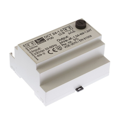 Block DCT Linear DIN Rail Power Supply, 230V ac ac Input, 24V dc dc Output, 1.5A Output, 36W
