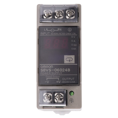 Omron S8VS Switch Mode DIN Rail Power Supply, 85 → 264V ac ac Input, 24V dc dc Output, 2.5A Output, 60W