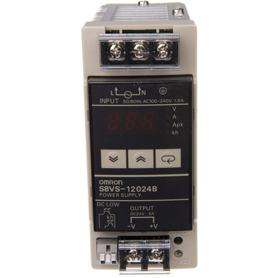 Omron S8VS Switch Mode DIN Rail Power Supply, 85 → 264V ac ac Input, 24V dc dc Output, 5A Output, 120W