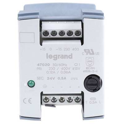 Legrand Linear DIN Rail Power Supply, 230V ac ac Input, 24V dc dc Output, 500mA Output, 12W