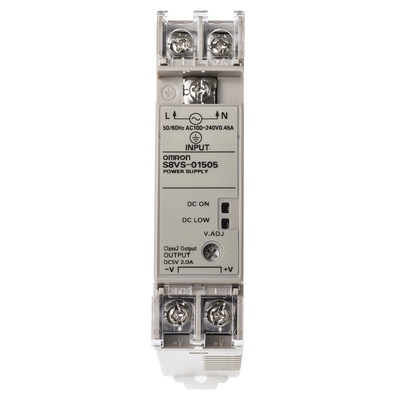 Omron S8VS Switch Mode DIN Rail Power Supply, 85 → 264V ac ac Input, 5V dc dc Output, 2A Output, 15W