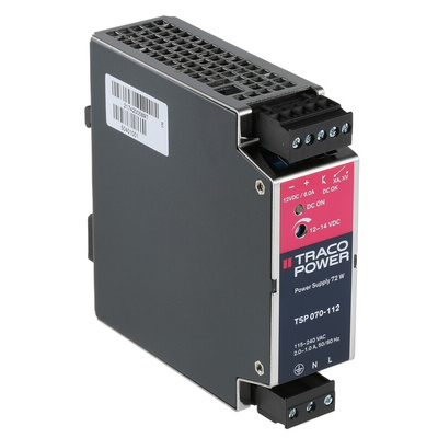 TRACOPOWER TSP Switch Mode DIN Rail Power Supply, 85 → 264V ac ac Input, 12V dc dc Output, 6.5A Output, 72W