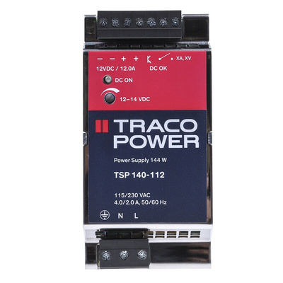 TRACOPOWER TSP Switch Mode DIN Rail Power Supply, 85 → 264V ac ac Input, 12V dc dc Output, 12A Output, 144W