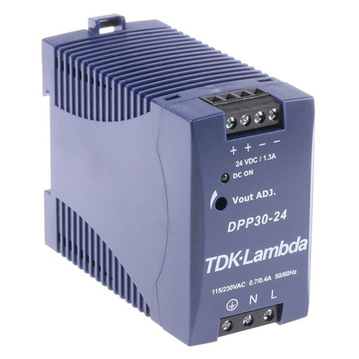 TDK-Lambda DPP Switch Mode DIN Rail Power Supply, 85 → 264V ac ac, dc Input, 24V dc dc Output, 1.3A Output, 30W