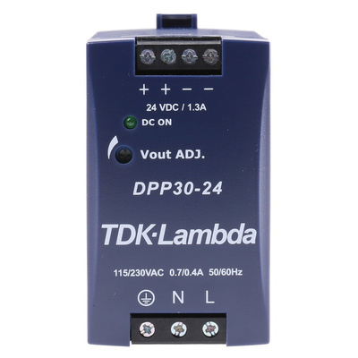 TDK-Lambda DPP Switch Mode DIN Rail Power Supply, 85 → 264V ac ac, dc Input, 24V dc dc Output, 1.3A Output, 30W