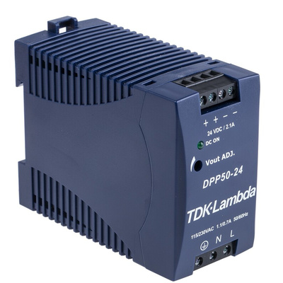 TDK-Lambda DPP Switch Mode DIN Rail Power Supply, 85 → 264V ac ac, dc Input, 24V dc dc Output, 2.1A Output, 50W