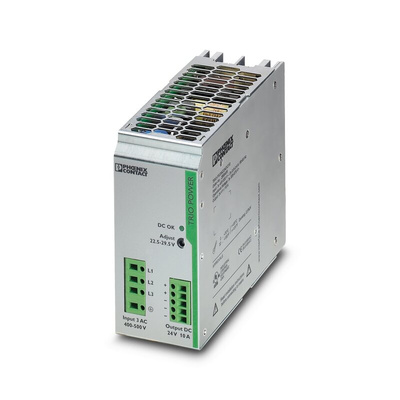 Phoenix Contact TRIO-PS/ 3AC/24DC/10 Switch Mode DIN Rail Power Supply, 400V ac ac Input, 24V dc dc Output, 10A Output,
