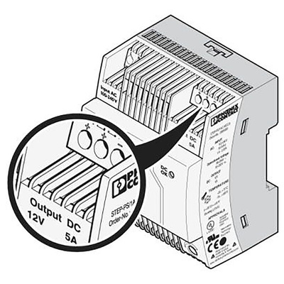 Phoenix Contact STEP-PS/1AC/ 5DC/6.5 Switch Mode DIN Rail Power Supply, 85 → 264V ac ac Input, 5V dc dc Output,