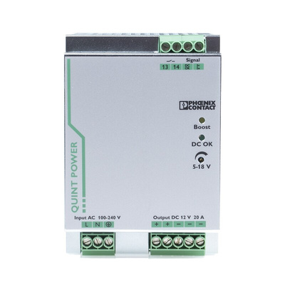 Phoenix Contact QUINT-PS/1AC/12DC/20 Switch Mode DIN Rail Power Supply, 85 → 264V ac ac Input, 12V dc dc Output,