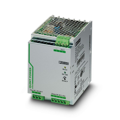 Phoenix Contact QUINT-PS/1AC/48DC/10 Switch Mode DIN Rail Power Supply, 85 → 264V ac ac Input, 48V dc dc Output,