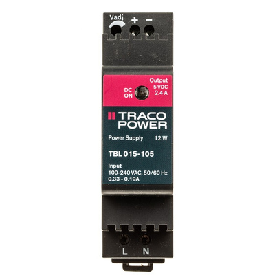 TRACOPOWER TBL Switch Mode DIN Rail Power Supply, 85 → 264V ac ac Input, 5V dc dc Output, 2.4A Output, 12W