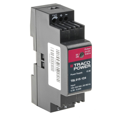 TRACOPOWER TBL Switch Mode DIN Rail Power Supply, 85 → 264V ac ac Input, 24V dc dc Output, 630mA Output, 15W