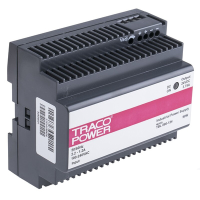 TRACOPOWER TBL Switch Mode DIN Rail Power Supply, 85 → 264V ac ac Input, 24V dc dc Output, 3.75A Output, 90W