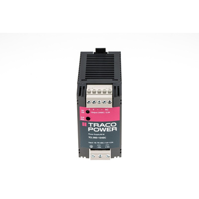 TRACOPOWER TCL-DC Switch Mode DIN Rail Power Supply, 18 → 75V dc dc Input, 24V dc dc Output, 2.5A Output, 60W