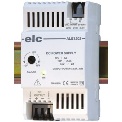 ELC DIN Rail Power Supply, 190 → 264V ac ac Input, 12V dc dc Output, 2.5A Output, 30W