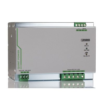 Phoenix Contact QUINT-PS/1AC/24DC/40 Switch Mode DIN Rail Power Supply, 85 → 264V ac ac, dc Input, 24V dc dc