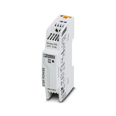 Phoenix Contact STEP-PS/1AC/24DC/0.5 Switch Mode DIN Rail Power Supply, 85 → 264V ac ac Input, 24V dc dc Output,