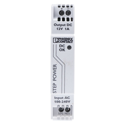 Phoenix Contact STEP-PS/1AC/12DC/1 Switch Mode DIN Rail Power Supply, 85 → 264V ac ac Input, 12V dc dc Output,