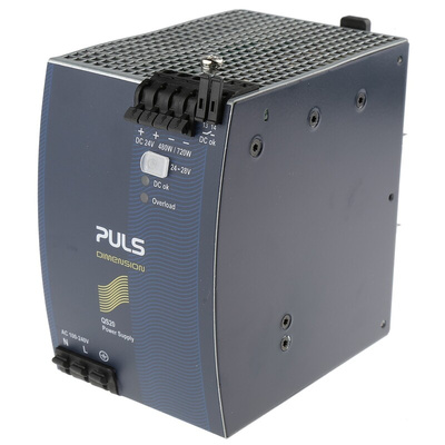 PULS DIMENSION Q Switch Mode DIN Rail Power Supply, 100 → 240V ac ac, dc Input, 24V dc dc Output, 20A Output,