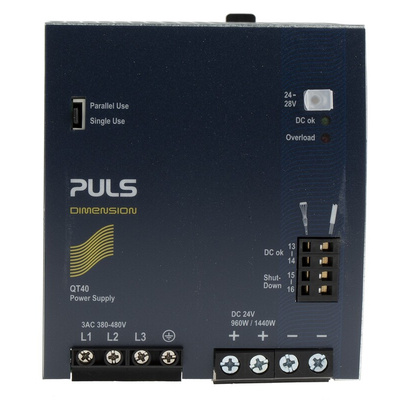 PULS DIMENSION Q Switch Mode DIN Rail Power Supply, 380 → 480V ac ac Input, 24V dc dc Output, 40A Output, 960W