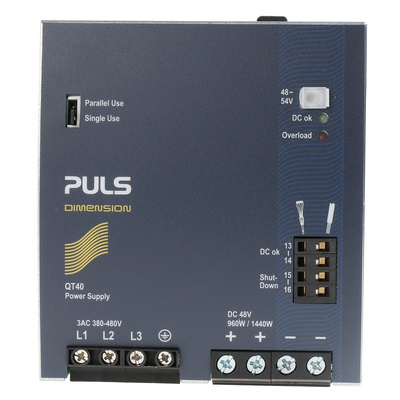 PULS DIMENSION Q Switch Mode DIN Rail Power Supply, 323 → 576 V ac, 450 → 800 V dc, 48V dc, 20A Output,