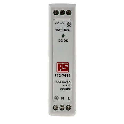 MEAN WELL MDR Switch Mode DIN Rail Power Supply, 85 → 264V ac ac Input, 15V dc dc Output, 670mA Output, 10W
