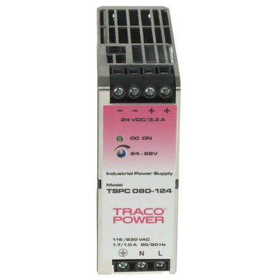 TRACOPOWER TSPC Switch Mode DIN Rail Power Supply, 85 → 132V ac ac Input, 24V dc dc Output, 3.3A Output, 80W