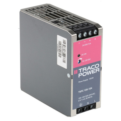 TRACOPOWER 264 V ac Switch Mode DIN Rail Power Supply, 85 → 264V ac ac Input, 24V dc dc Output, 5A Output, 120W