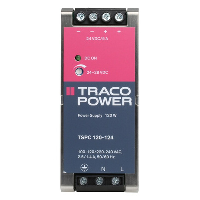 TRACOPOWER 264 V ac Switch Mode DIN Rail Power Supply, 85 → 264V ac ac Input, 24V dc dc Output, 5A Output, 120W