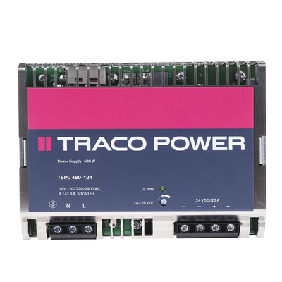 TRACOPOWER TSPC Switch Mode DIN Rail Power Supply, 85 → 132V ac ac Input, 24V dc dc Output, 20A Output, 480W