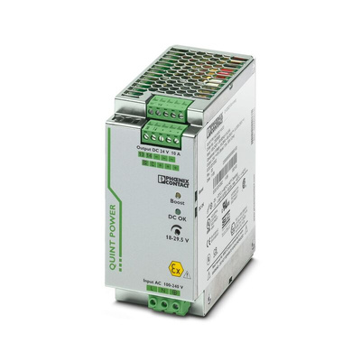 Phoenix Contact QUINT-PS/ 1AC/24DC/10/CO Switch Mode DIN Rail Power Supply, 85 → 264V ac ac Input, 24V dc dc