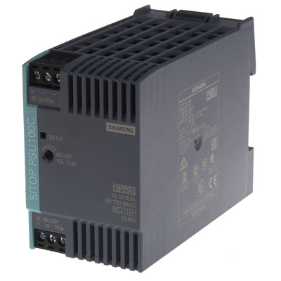 Siemens SITOP PSU100C Switch Mode DIN Rail Power Supply, 85 → 264V ac ac, dc Input, 12V dc dc Output, 6.5A