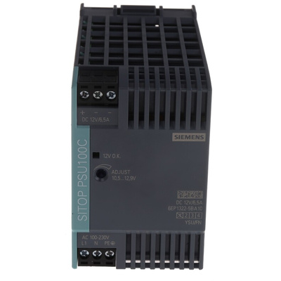 Siemens SITOP PSU100C Switch Mode DIN Rail Power Supply, 85 → 264V ac ac, dc Input, 12V dc dc Output, 6.5A