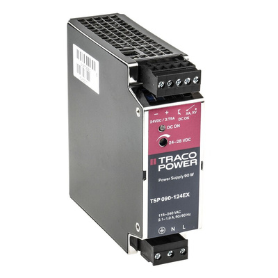 TRACOPOWER TSP Switch Mode DIN Rail Power Supply, 24V dc, 3.75A Output, 90W