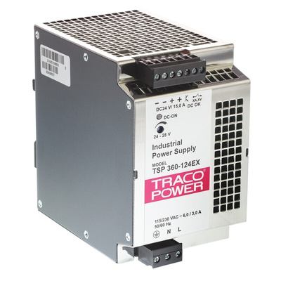TRACOPOWER TSP Switch Mode DIN Rail Power Supply, 85 → 264V ac ac Input, 24V dc dc Output, 15A Output, 360W