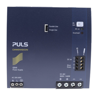 PULS DIMENSION Q Switch Mode DIN Rail Power Supply, 200 → 240V ac ac Input, 48V dc dc Output, 20A Output, 960W
