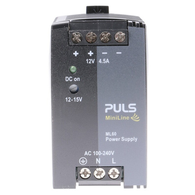 PULS MiniLine MLY DIN Rail Power Supply, 100 → 240V ac ac, dc Input, 12V dc dc Output, 4.5A Output, 54W