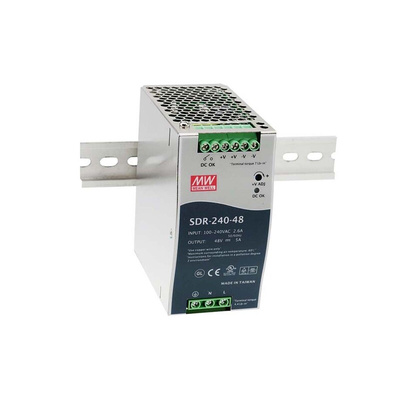 MEAN WELL SDR Switch Mode DIN Rail Power Supply, 88 → 264V ac ac Input, 48V dc dc Output, 5A Output, 240W