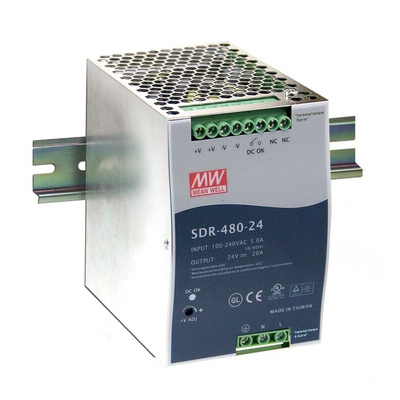 MEAN WELL SDR Switch Mode DIN Rail Power Supply, 88 → 264V ac ac Input, 48V dc dc Output, 10A Output, 480W