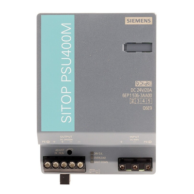Siemens SITOP PSU400M Switch Mode DIN Rail Power Supply, 400V dc dc Input, 24V dc dc Output, 20A Output, 480W
