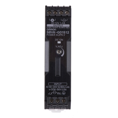 Omron S8VK-G Switch Mode DIN Rail Power Supply, 85 → 264V ac ac, dc Input, 12V dc dc Output, 1.2A Output, 15W