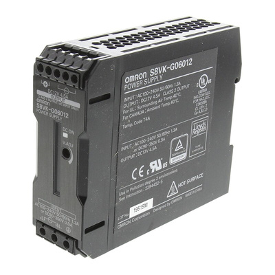 Omron S8VK-G Switch Mode DIN Rail Power Supply, 85 → 264V ac ac, dc Input, 12V dc dc Output, 4.5A Output, 60W