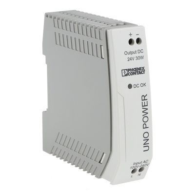 Phoenix Contact UNO-PS/1AC/24DC/30W Switch Mode DIN Rail Power Supply, 85 → 264V ac ac Input, 24V dc dc Output,